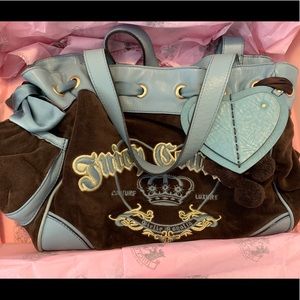 Juicy Couture Brown and Teal Velour Hobo Bag